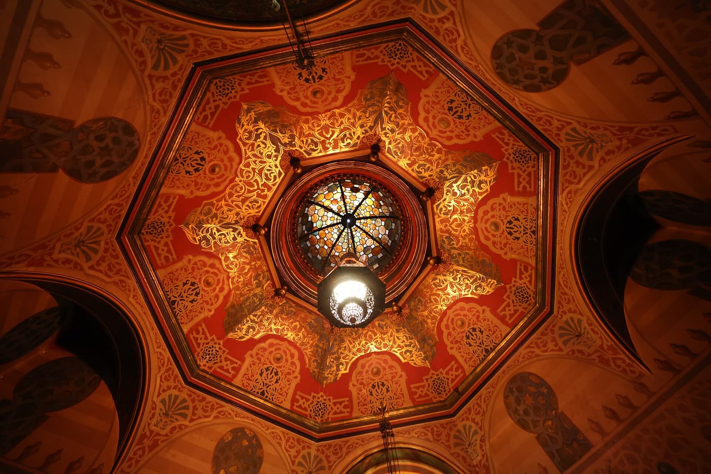 The ornate decorated ceiling inside the Russell-Cotes museum